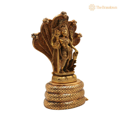 Brass Ardhanarishvara Idol On 5-Headed Sheshnag Chowki – Handcrafted Home Décor Statue, Perfect Ardhnarishwar/Ardhnari Murti 10.5 Inch 2