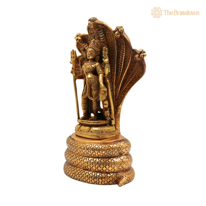 Brass Ardhanarishvara Idol On 5-Headed Sheshnag Chowki – Handcrafted Home Décor Statue, Perfect Ardhnarishwar/Ardhnari Murti 10.5 Inch 3
