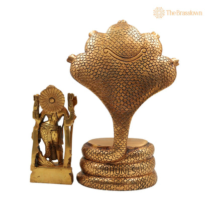 Brass Ardhanarishvara Idol On 5-Headed Sheshnag Chowki – Handcrafted Home Décor Statue, Perfect Ardhnarishwar/Ardhnari Murti 10.5 Inch 4