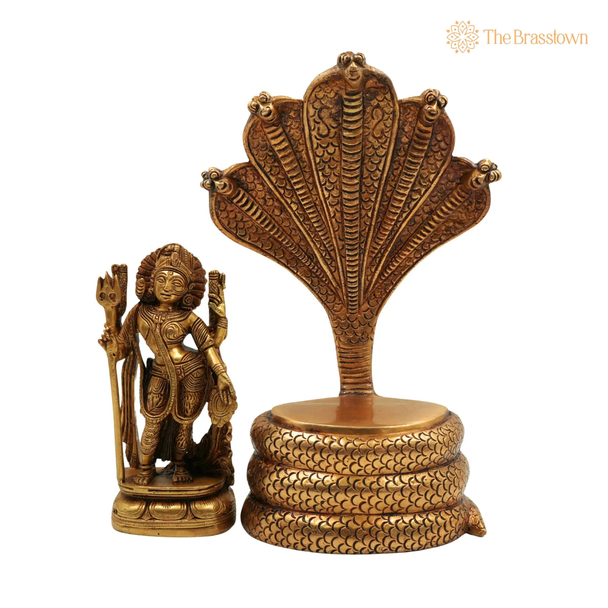 Brass Ardhanarishvara Idol On 5-Headed Sheshnag Chowki – Handcrafted Home Décor Statue, Perfect Ardhnarishwar/Ardhnari Murti 10.5 Inch 6