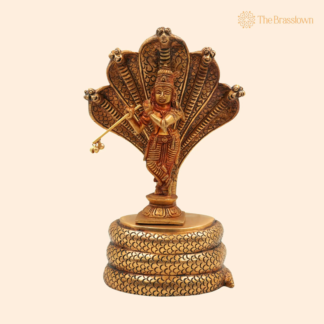 Panchaloha Lord Krishna with Shesh Naga Idol – Handcrafted Balakrishna, Gopal, Murli Manohar for Puja, Home Mandir &amp; Décor 10.5 Inch 1