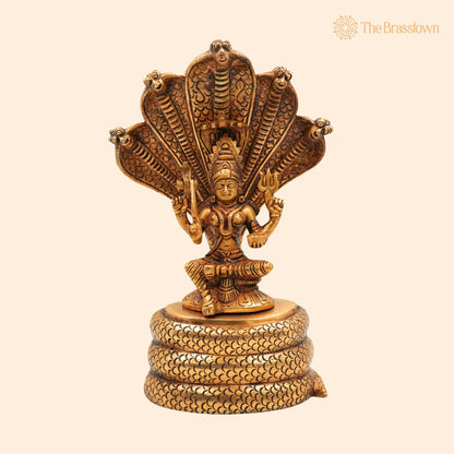 Brass Goddess Mariamman Idol on Sheshnag – Handcrafted Mariamma Murti, Mariyammal Vigraha, Aadi Mariamman Statue 10.5 Inch 1