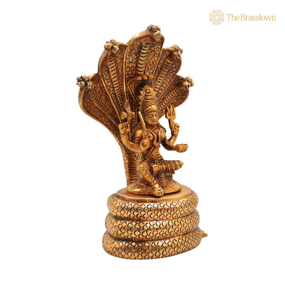 Brass Goddess Mariamman Idol on Sheshnag – Handcrafted Mariamma Murti, Mariyammal Vigraha, Aadi Mariamman Statue 10.5 Inch 2
