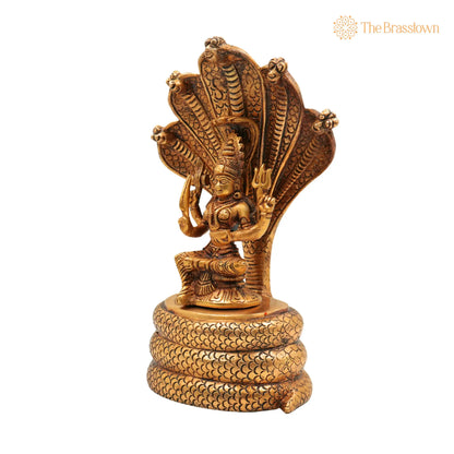 Brass Goddess Mariamman Idol on Sheshnag – Handcrafted Mariamma Murti, Mariyammal Vigraha, Aadi Mariamman Statue 10.5 Inch 3