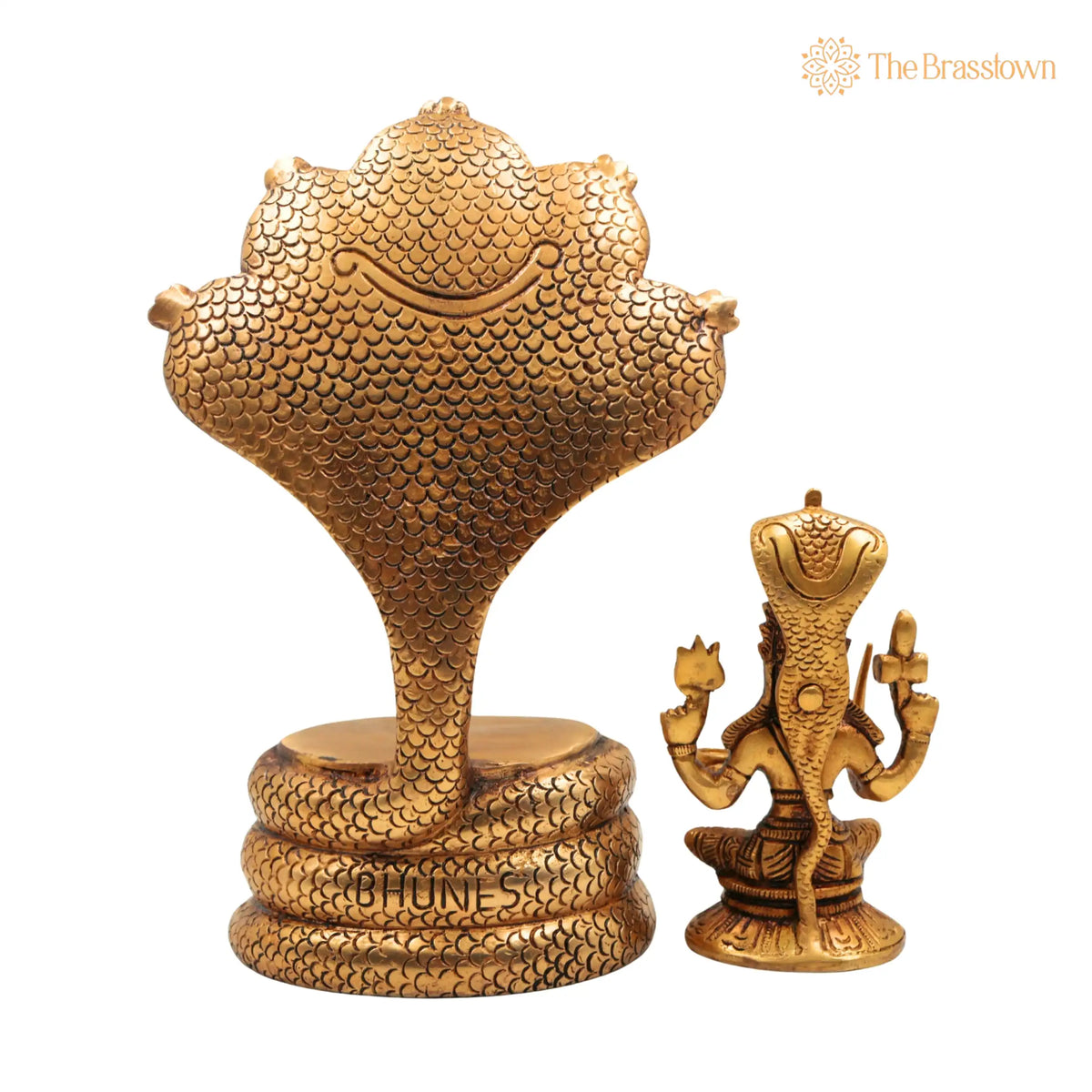 Brass Goddess Mariamman Idol on Sheshnag – Handcrafted Mariamma Murti, Mariyammal Vigraha, Aadi Mariamman Statue 10.5 Inch 4