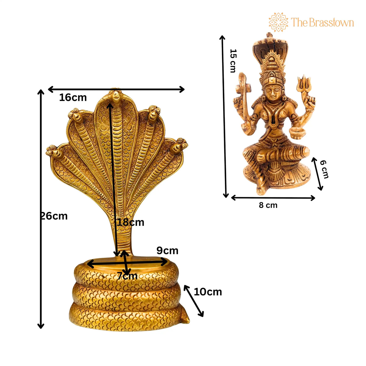 Brass Goddess Mariamman Idol on Sheshnag – Handcrafted Mariamma Murti, Mariyammal Vigraha, Aadi Mariamman Statue 10.5 Inch 6