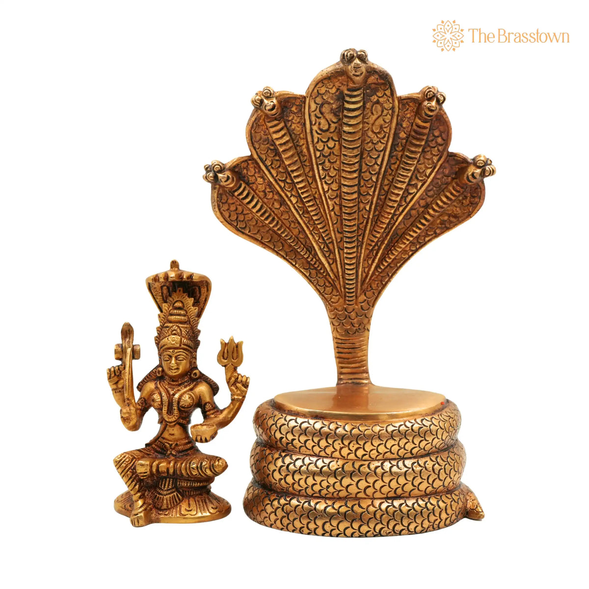 Brass Goddess Mariamman Idol on Sheshnag – Handcrafted Mariamma Murti, Mariyammal Vigraha, Aadi Mariamman Statue 10.5 Inch 7