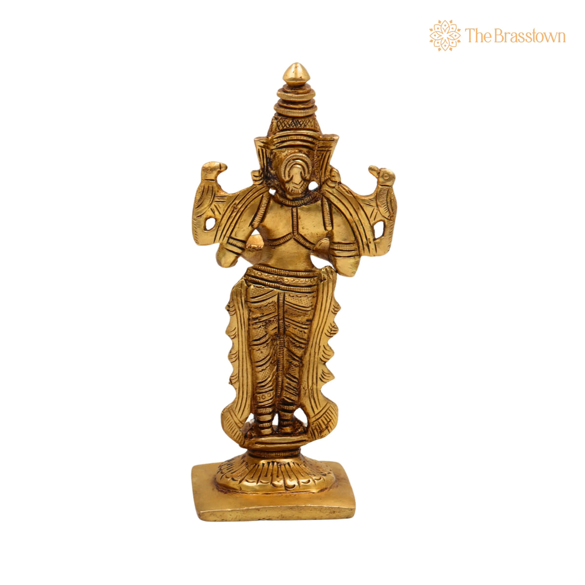 Brass Deep Lakshmi Idol – Handcrafted Standing Lakshmi with Lamps, Deeplakshmi Diya Lady Statue, Deepa Laxmi Figurine for Pooja and Décor 6 Inch 4