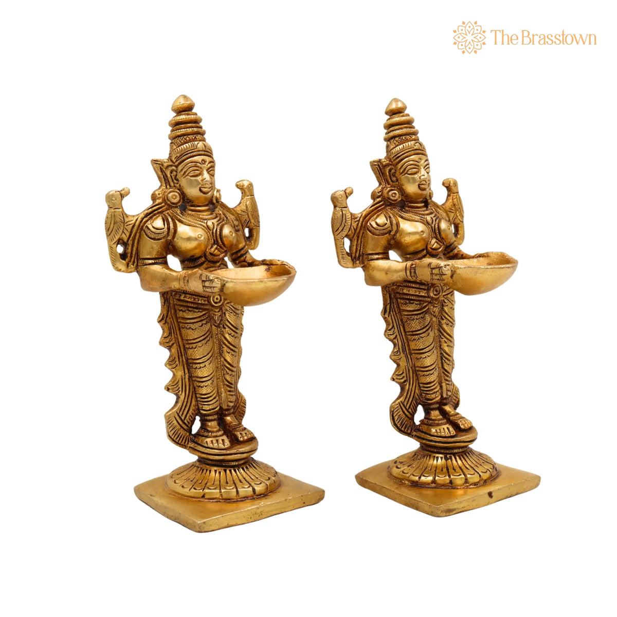 Brass Deep Lakshmi Idol – Handcrafted Standing Lakshmi with Lamps, Deeplakshmi Diya Lady Statue, Deepa Laxmi Figurine for Pooja and Décor 6 Inch 3