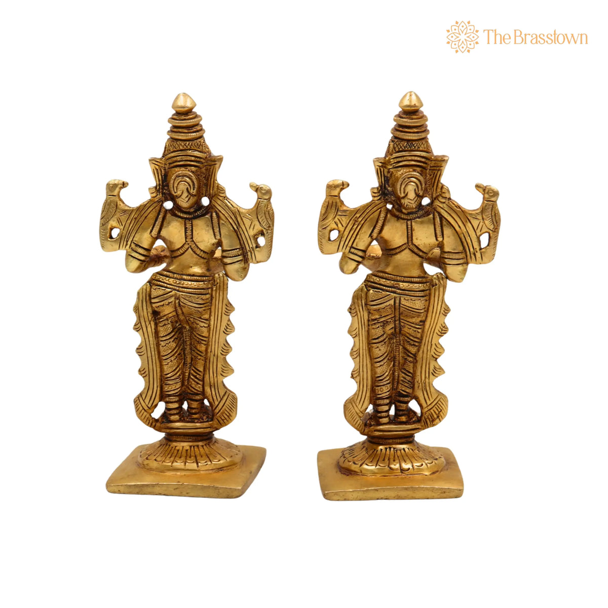 Brass Deep Lakshmi Idol – Handcrafted Standing Lakshmi with Lamps, Deeplakshmi Diya Lady Statue, Deepa Laxmi Figurine for Pooja and Décor 6 Inch 4