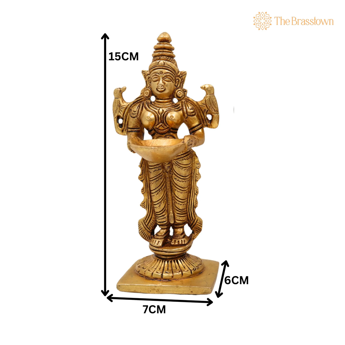 Brass Deep Lakshmi Idol – Handcrafted Standing Lakshmi with Lamps, Deeplakshmi Diya Lady Statue, Deepa Laxmi Figurine for Pooja and Décor 6 Inch 5
