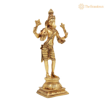Brass Hayagriva Idol – Handcrafted Hayagreeva Murti Hayasirsa Veda Moorthy Vidya Varada Lakshmi Hayagriva Statue for Pooja, Temple 9 Inch 2