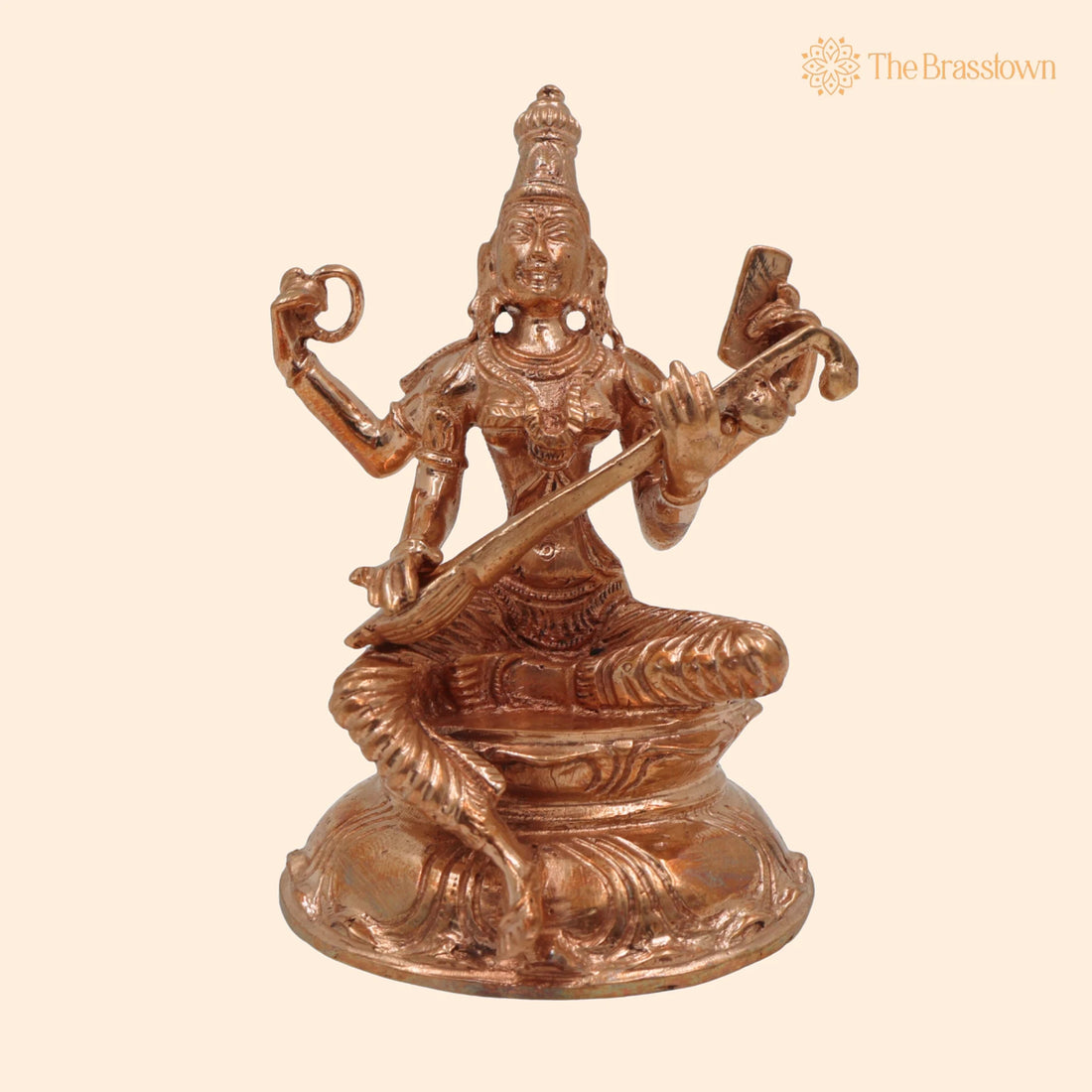 Handcrafted Panchaloha Bronze Saraswati Idol – Sharada, Vani, Vidya Mata Statue for Home, Temple &amp; Office Décor 3.5 Inch 1