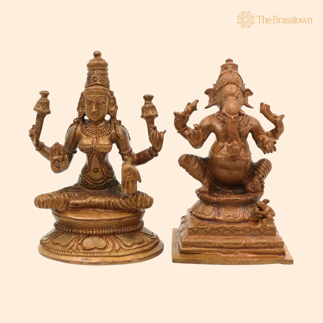 Panchaloha Ganesha Lakshmi Idol – Bronze Vinayaka Laxmi Murti, Handmade Chola Art Statue for Puja &amp; Home Décor 3 Inch 1