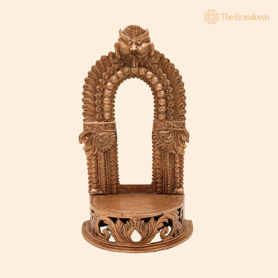 Panchaloha Bronze Shinghashan Chowki with Prabhavali Peetha – Handmade Temple Peetham Bajot for Deity, Mandir Stand 6.5 Inch 1