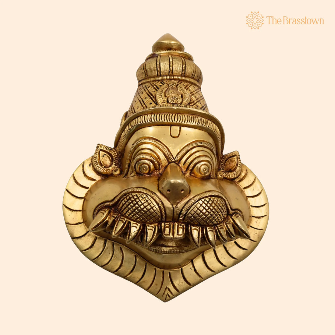 Handcrafted Brass Lord Narasimha Face Idol – Yoga Narasimha, Narasingha, Art Home &amp; Temple Décor 9 Inch 1