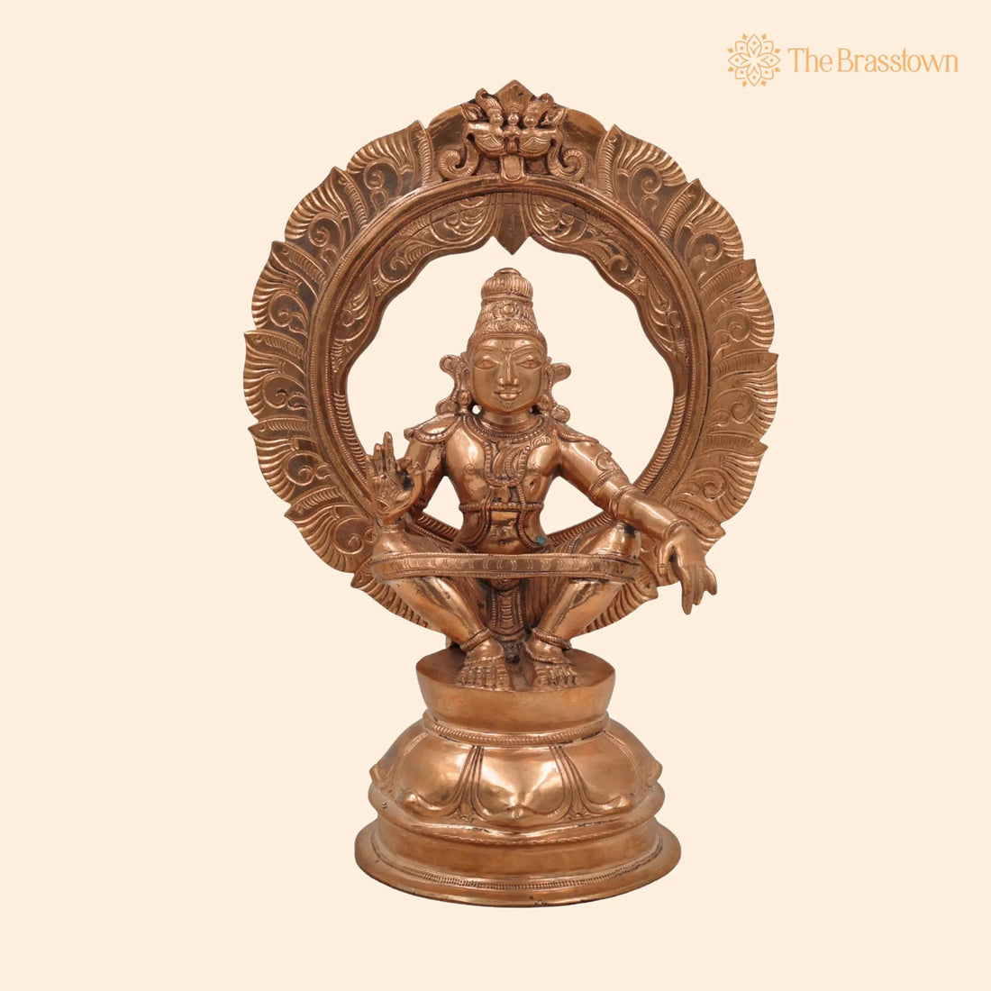 Swami Ayyappa Idol in Panchaloha Bronze – Handcrafted Manikanta Sastha Hariharaputra Murti with Prabhavali for Temple &amp; Home Décor 10.5 Inch 1