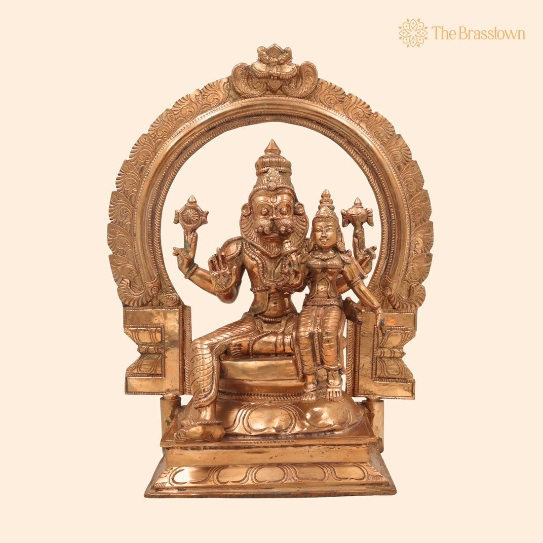 Handcrafted Panchaloha Lakshmi Narasimha Idol – Bronze Narasimha Swamy Murti for Home Temple, Office Décor &amp; Spiritual Gifting 13 Inch 1