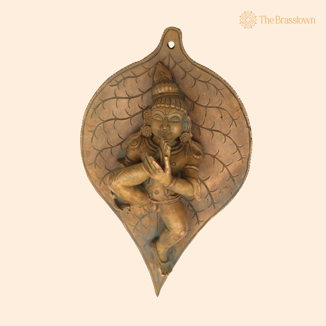 Handcrafted Bronze Krishna Idol on Leaf – Panchaloha Bala Gopal Murti, Kanhaiya Kanha Govinda Statue for Pooja &amp; Home Décor 9 Inch 1