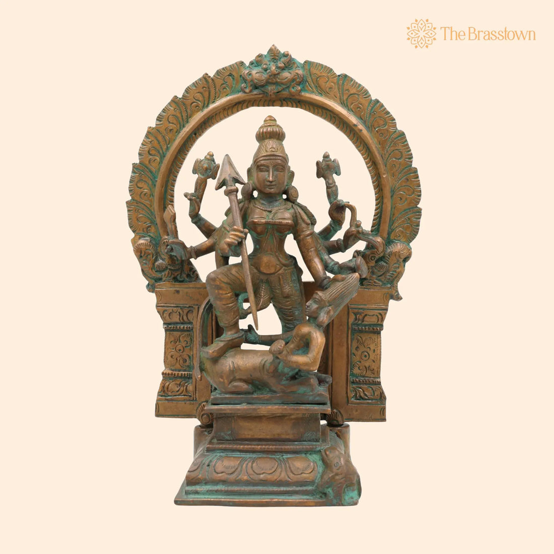 Handcrafted Panchaloha Bronze Durga Devi Idol – Mahishasura Mardini, Simhavahini Shakti, Navadurga Sculpture for Pooja &amp; Temple 10.5 Inch 1