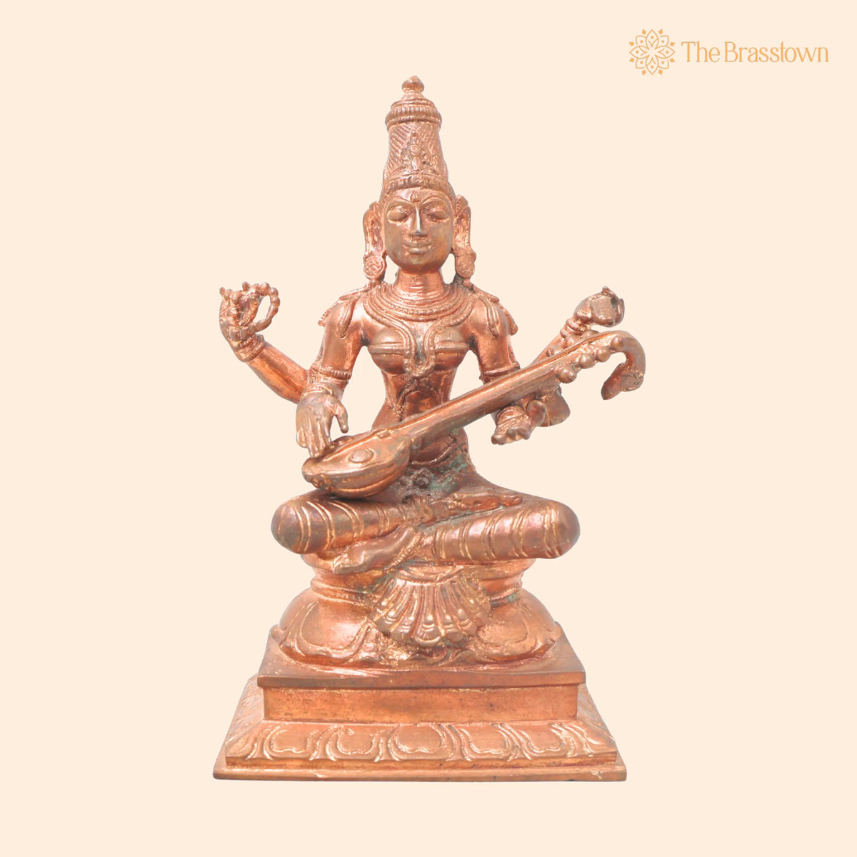 Handcrafted Bronze Panchaloha Saraswati Idol – Sharada, Veena Pustak Dharini, Vagdevi, Hamsavahini, Vidyadayini Statue for Home 6 Inch 1
