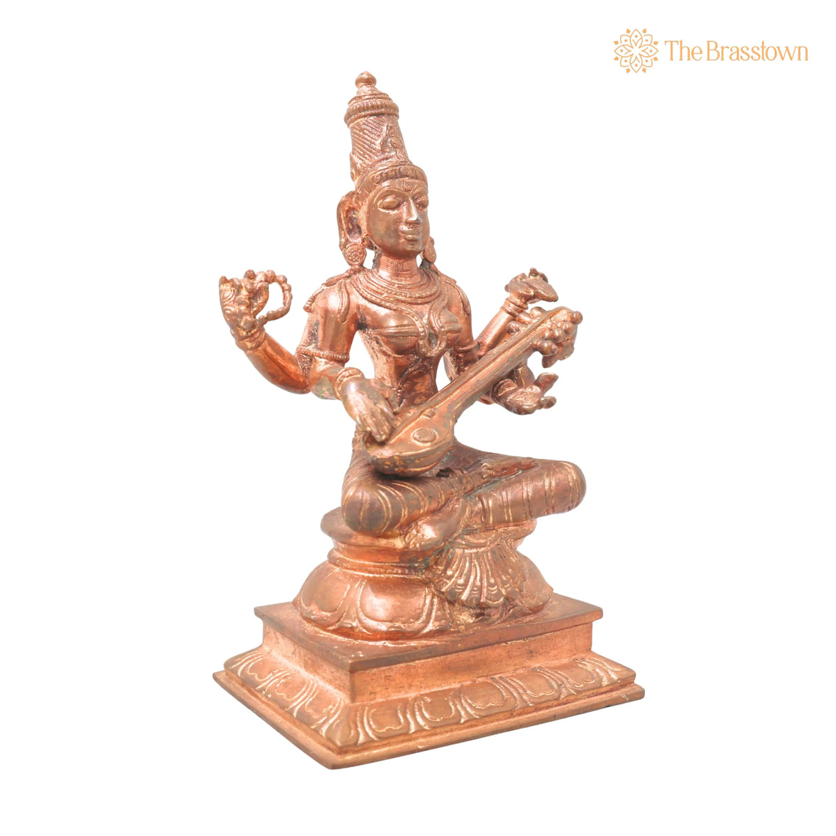 Handcrafted Bronze Panchaloha Saraswati Idol – Sharada, Veena Pustak Dharini, Vagdevi, Hamsavahini, Vidyadayini Statue for Home 6 Inch 2