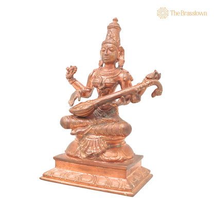 Handcrafted Bronze Panchaloha Saraswati Idol – Sharada, Veena Pustak Dharini, Vagdevi, Hamsavahini, Vidyadayini Statue for Home 6 Inch 3