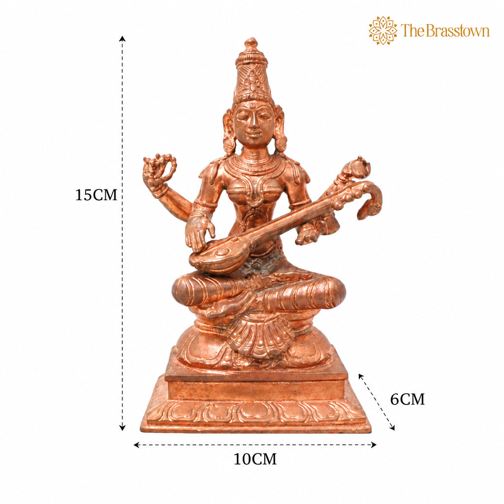 Handcrafted Bronze Panchaloha Saraswati Idol – Sharada, Veena Pustak Dharini, Vagdevi, Hamsavahini, Vidyadayini Statue for Home 6 Inch 5