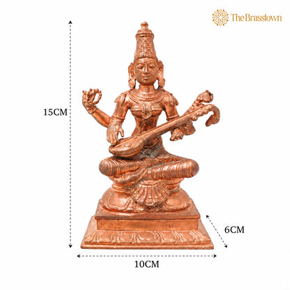 Handcrafted Bronze Panchaloha Saraswati Idol – Sharada, Veena Pustak Dharini, Vagdevi, Hamsavahini, Vidyadayini Statue for Home 6 Inch 5