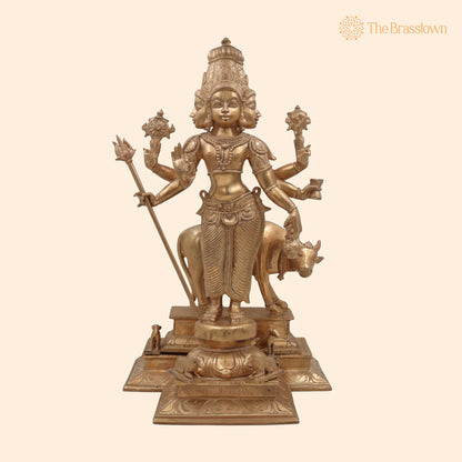 Handmade Bronze Panchaloha Dattatreya Idol – Chola Art Lord Datta, Sri Datta Guru, Trimurti Datta, Dattaguru Temple Sculpture 19 Inch 1