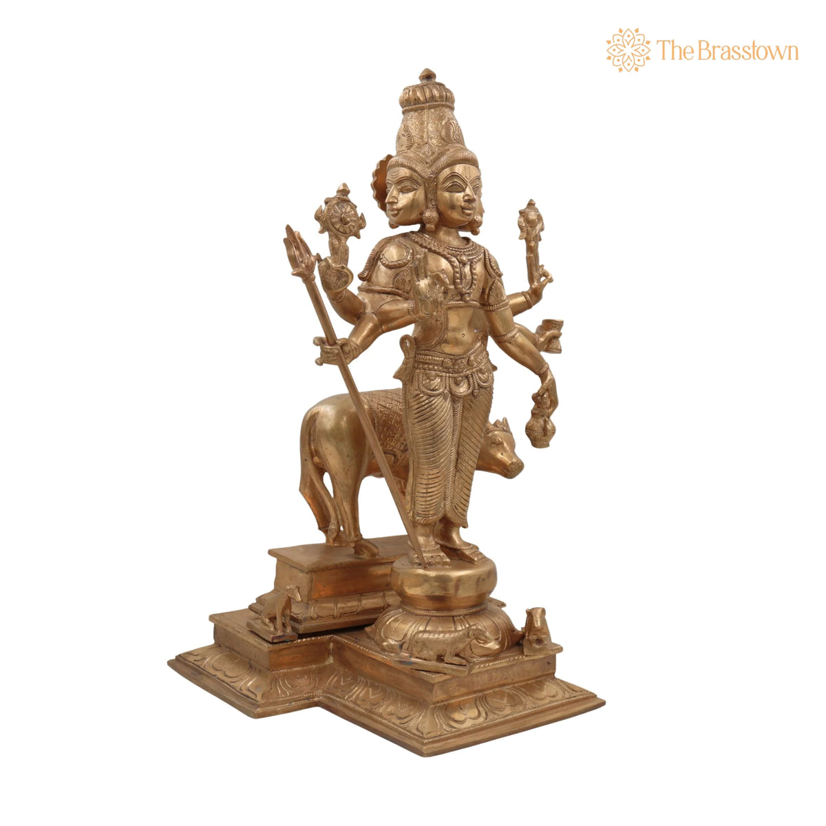 Handmade Bronze Panchaloha Dattatreya Idol – Chola Art Lord Datta, Sri Datta Guru, Trimurti Datta, Dattaguru Temple Sculpture 19 Inch 2