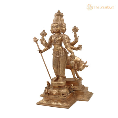 Handmade Bronze Panchaloha Dattatreya Idol – Chola Art Lord Datta, Sri Datta Guru, Trimurti Datta, Dattaguru Temple Sculpture 19 Inch 3