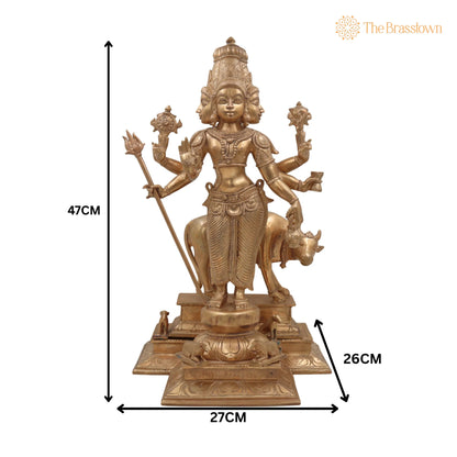 Handmade Bronze Panchaloha Dattatreya Idol – Chola Art Lord Datta, Sri Datta Guru, Trimurti Datta, Dattaguru Temple Sculpture 19 Inch 5
