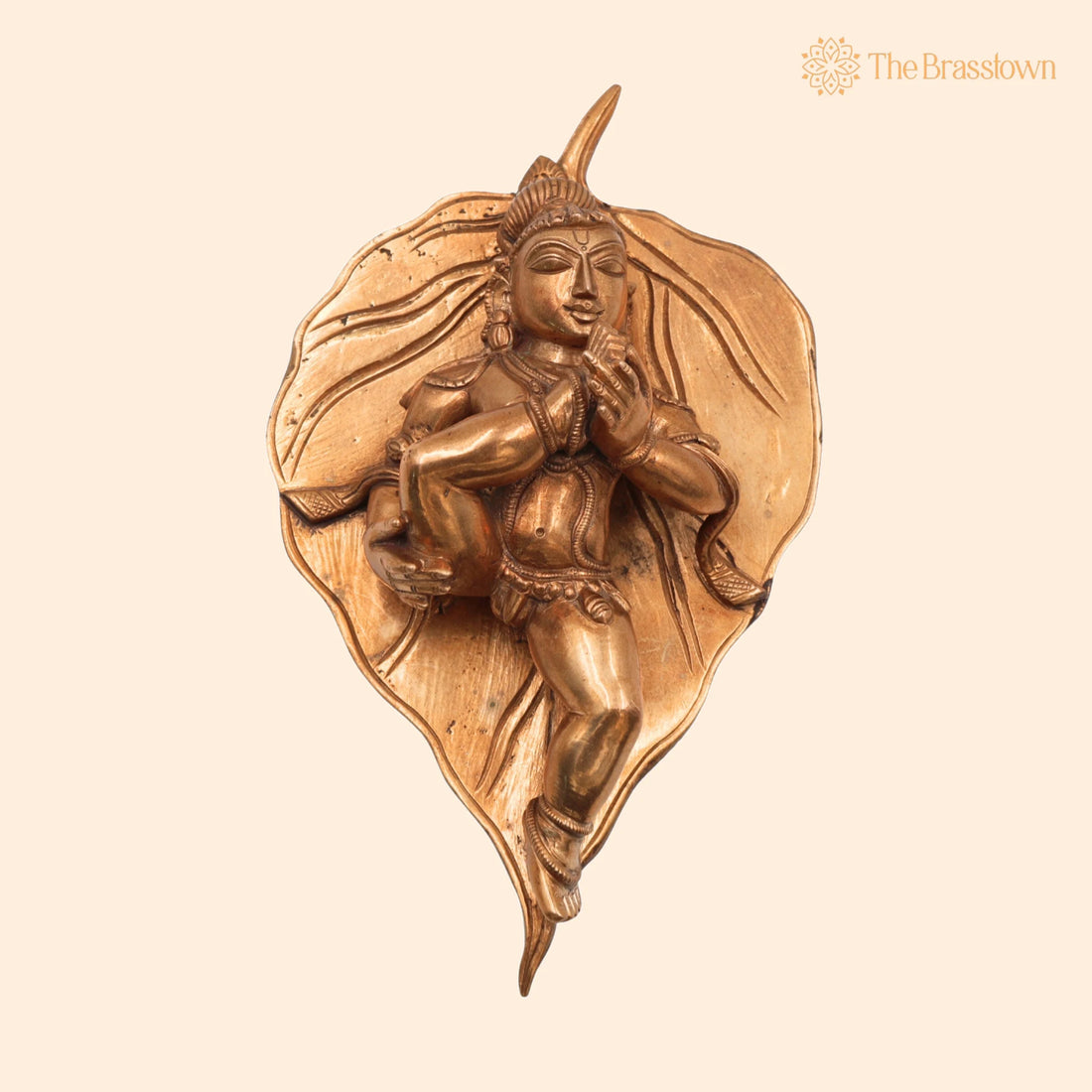 Bronze Panchaloha Bala Krishna on Leaf Idol – Handcrafted Ashtadhatu Gopala Kanha Murti for Puja, Home Mandir &amp; Décor 8 Inch 1