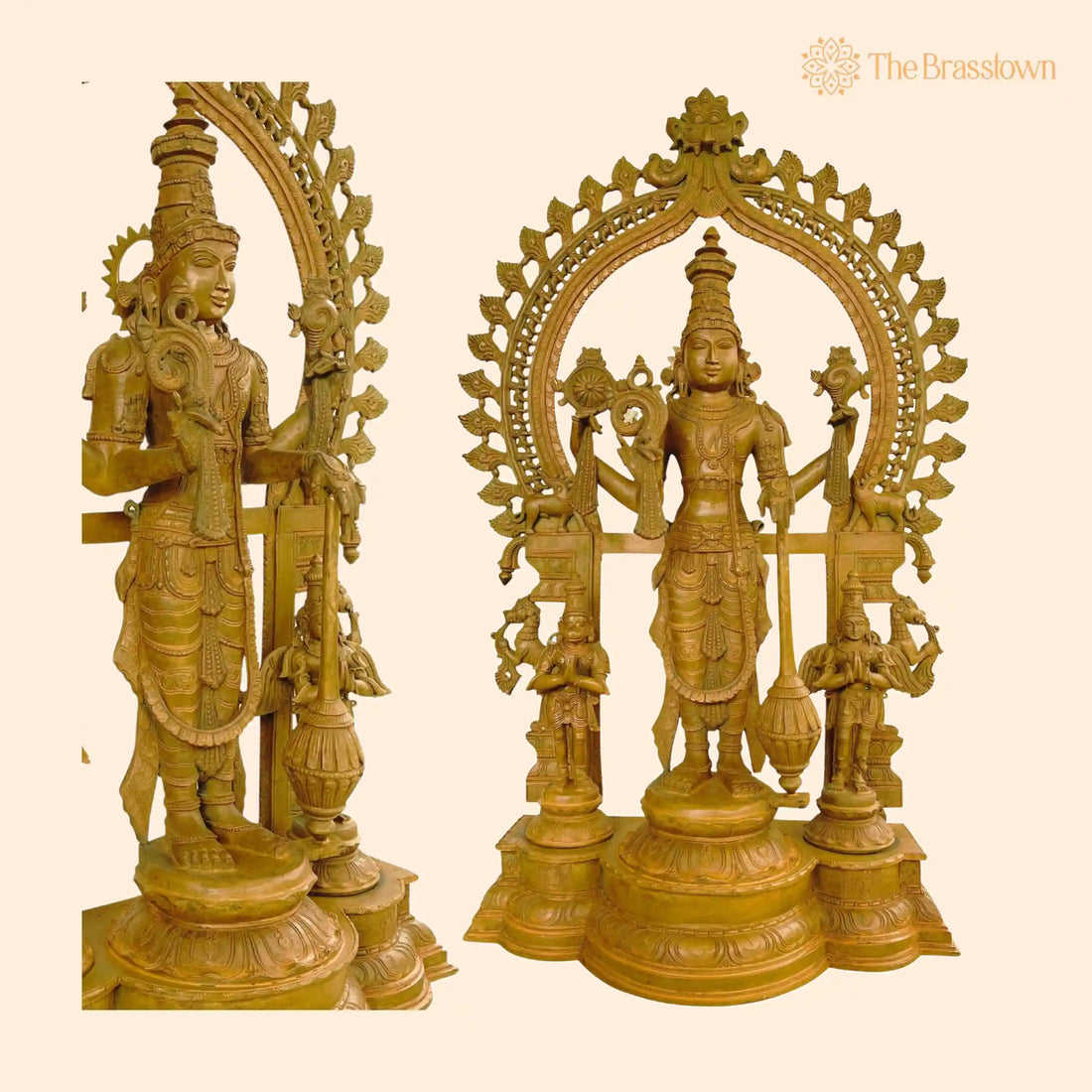 Panchaloha Bronze Vishnu Idol with Hanuman – Handcrafted Chola Art Narayana, Padmanabha Temple Sculpture 41 Inch 1
