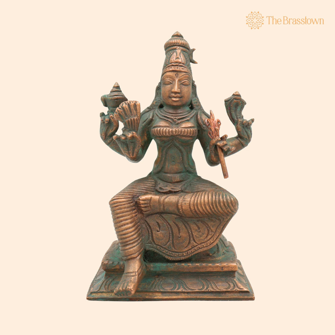 Handmade Bronze Raja Rajeshwari Devi Idol – Panchaloha Lalitha Tripurasundari, Tripura Sundari Shodashi Devi Chola Art Sculpture 5.5 Inch 1