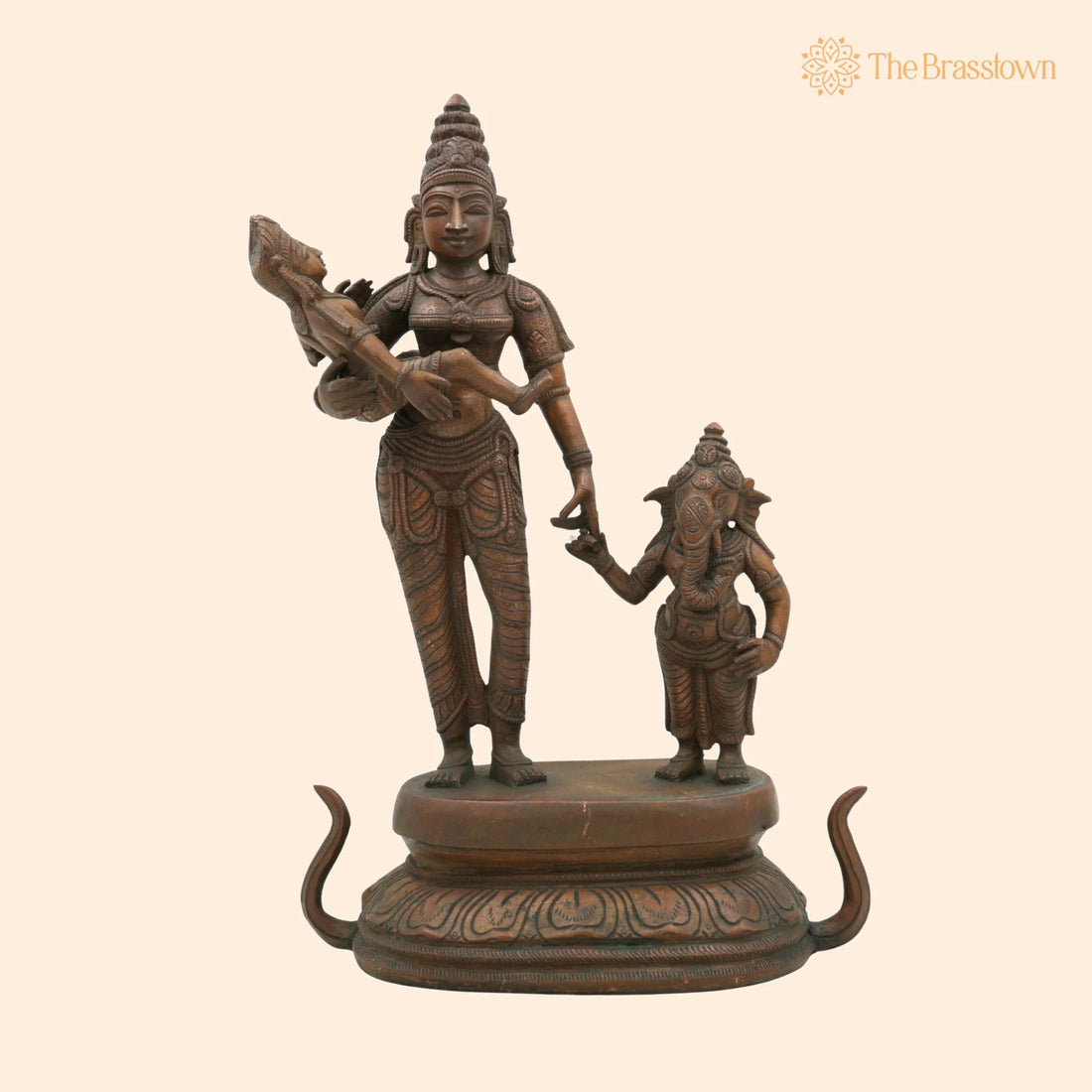 Panchaloha Parvati with Ganesha and Kartikeya Idol – Handcrafted Shakti with Ganapati &amp; Murugan for Puja, Home Mandir &amp; Décor 13 Inch 1