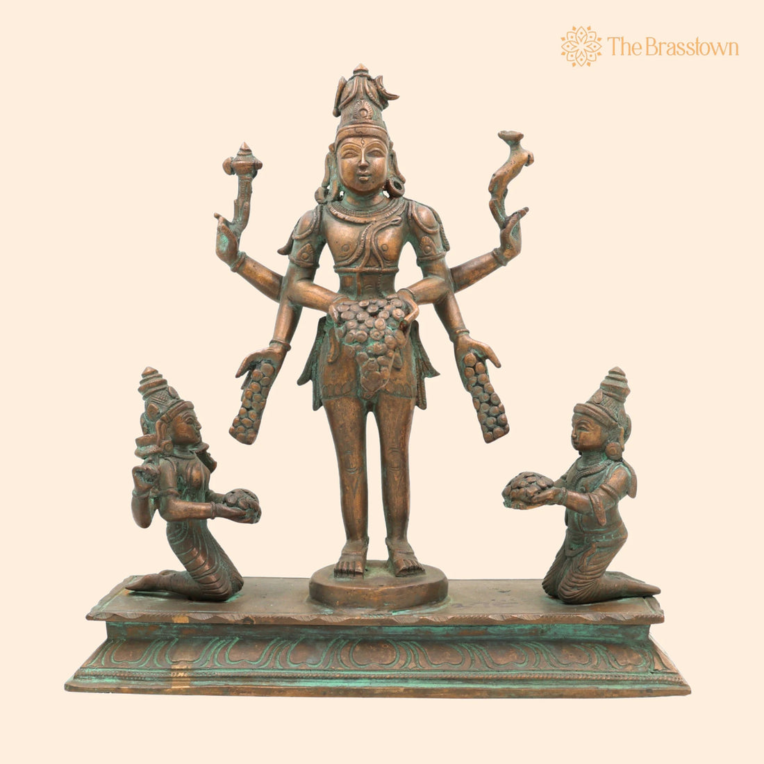 Handmade Bronze Shiva Lakshmi Kubera Idol – Panchaloha Murti for Wealth, Prosperity &amp; Spiritual Balance 10.5 Inch 1
