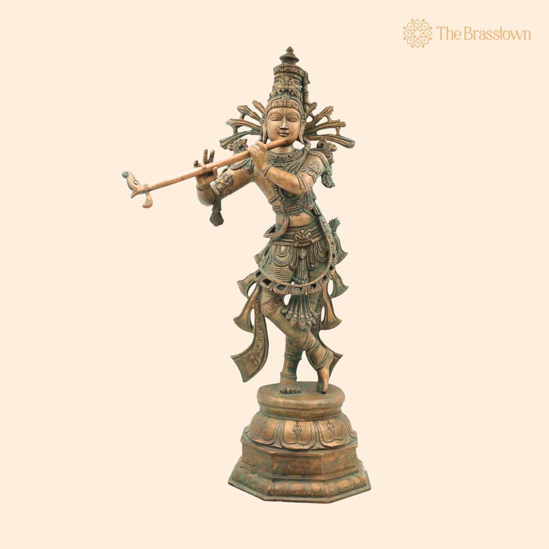 Bronze Krishna Idol – Panchaloha Balakrishna Murti, Handmade Radha Krishna Statue, Gopal, Govinda for Puja, Home Mandir &amp; Décor 21.5 Inch 1