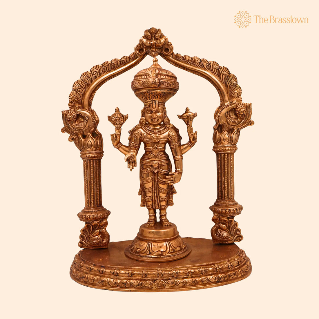 Bronze Venkateshwara Idol – Tirupati Balaji Panchaloha Murti, Handcrafted Srinivasa Statue with Prabhavali &amp; Peetam 13.5 Inch 1