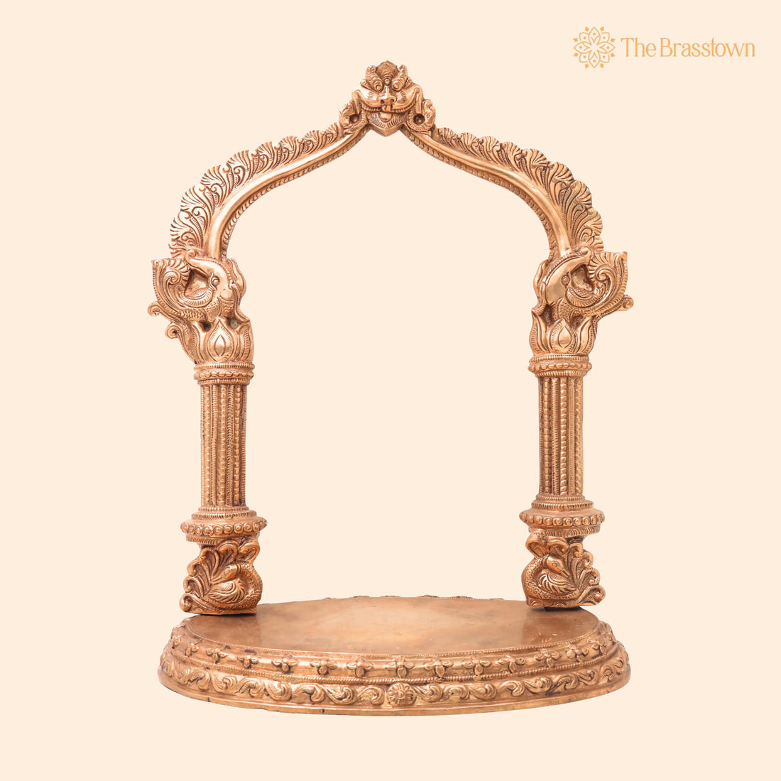 Bronze Shinghashan Chowki With Prabhavali – Handcrafted Panchaloha Mandapam Peetha Bajot for Temple Pooja Mandir Sinhasan 13.5 Inch 1