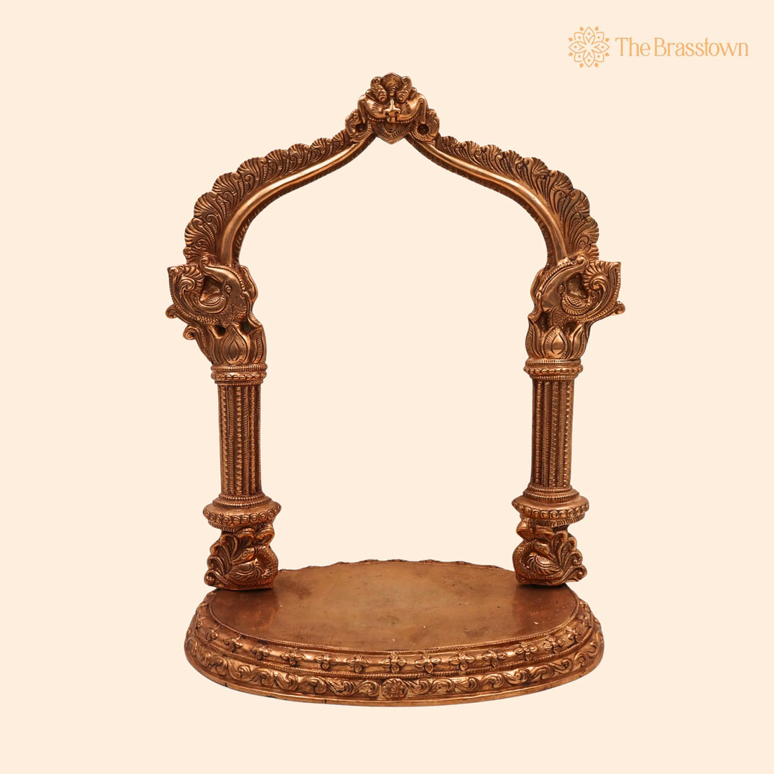 Bronze Shinghashan Chowki With Prabhavali – Handcrafted Peetha Prabhawali, Peetam Peetalu Peetham Bajot For Temple Sinhasan Pooja Mandir Stand 13.5 Inch 1