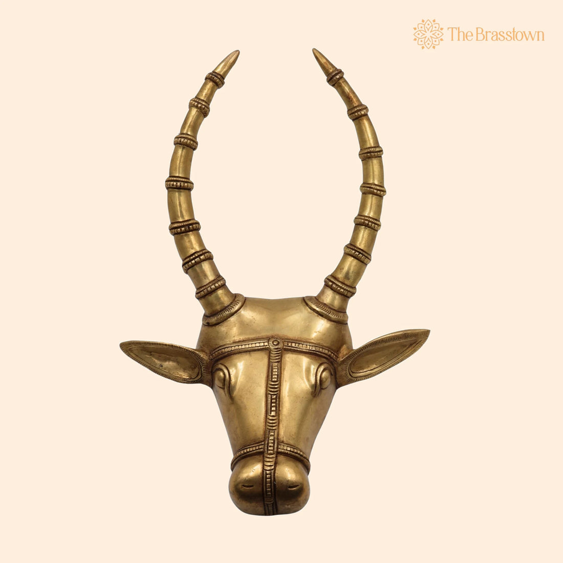 Brass Bull Head Wall Hanging – Handcrafted Nandi Ox Face Sculpture for Home, Temple &amp; Pooja Room Décor 14 Inch 1