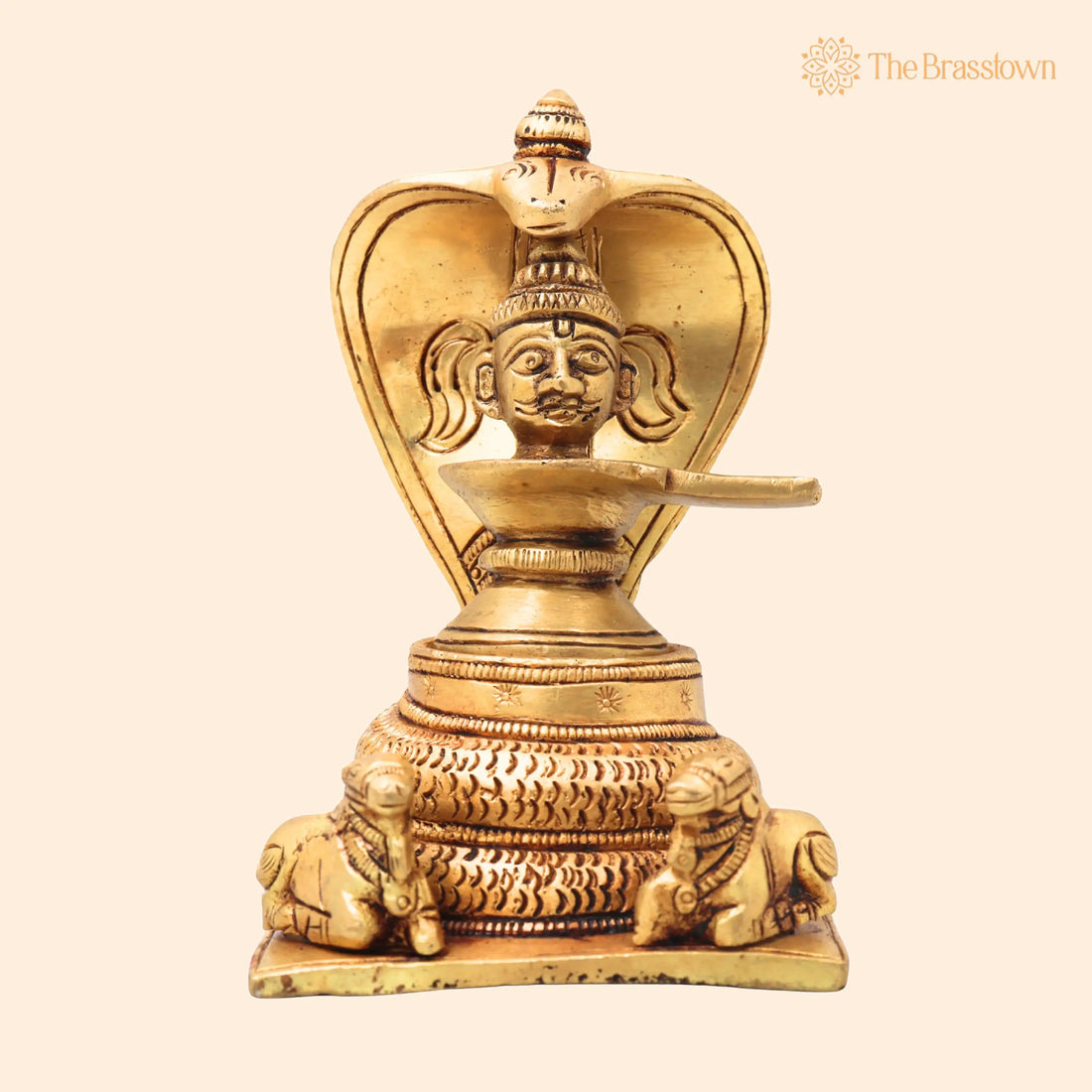 Handcrafted Brass Shiva Lingam with Naga &amp; Nandi for Puja, Home Mandir &amp; Décor 5 Inch 1
