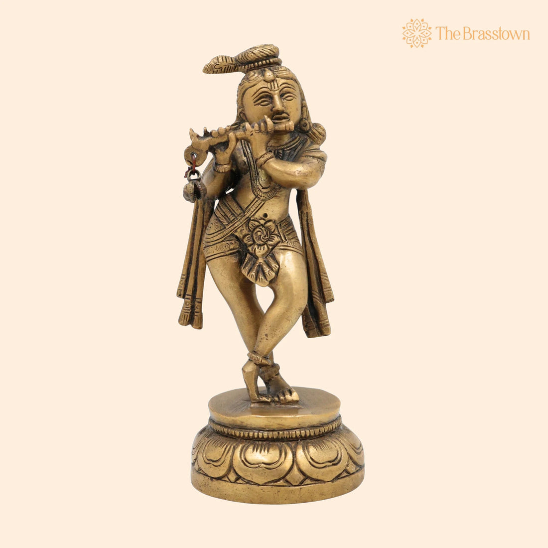 Brass Krishna Idol – Handcrafted Lord Bal Gopal Murti, Gopal Vigraham, Kanhaiya Statue, Makhan Chor Pooja Idol for Home Décor &amp; Gifts 6.5 Inch 1