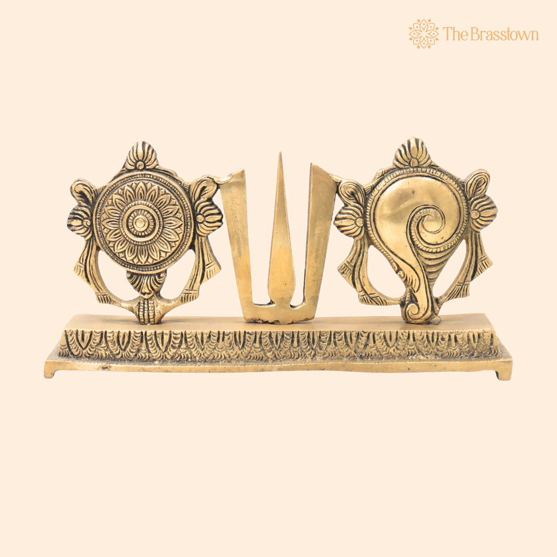Handcrafted Brass Balaji Shanka Chakra Namam Set – Tirupati Venkateswara Srinivasa Govinda Vishnu Symbol for Puja Rituals &amp; Home Mandir 4.5 Inch 1