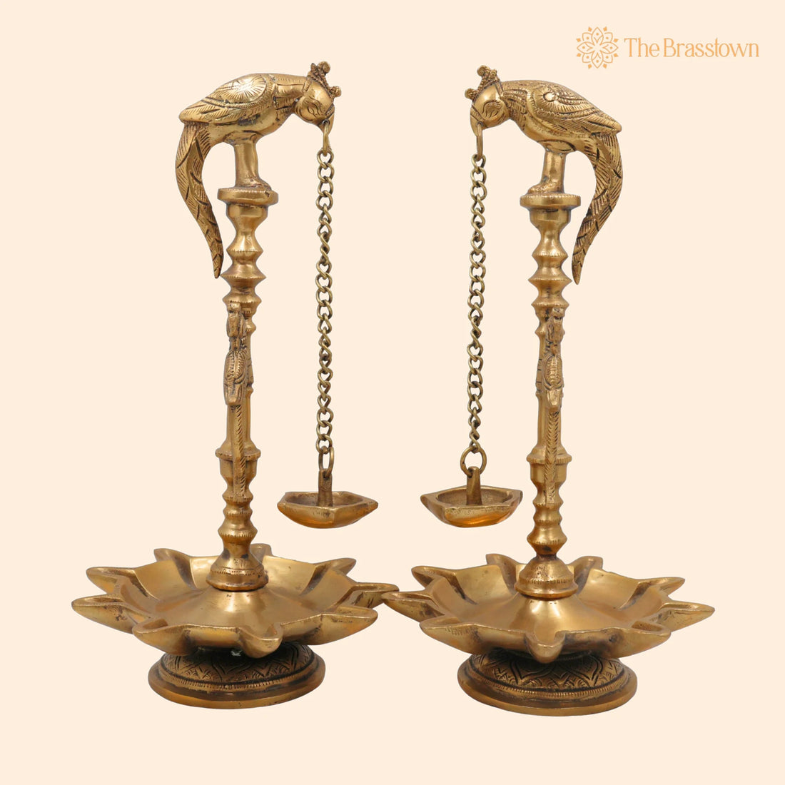 Handcrafted Brass Deepam – Traditional Kuthu Vilakku Nilavilakku Agal Vilakku Panchadeepam, Temple Pooja Lamp, Set Of 2 13 Inch 1