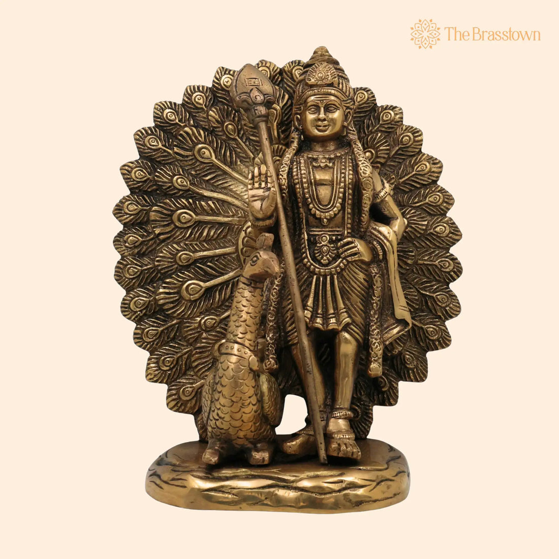 Handcrafted Brass Murugan with Peacock Idol for Puja, Home Mandir &amp; Décor 9 Inch 1