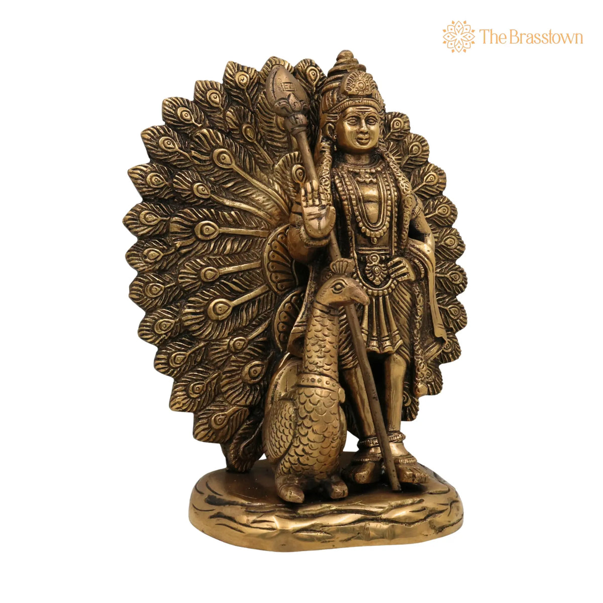 Handcrafted Brass Murugan with Peacock Idol for Puja, Home Mandir &amp; Décor 9 Inch 2