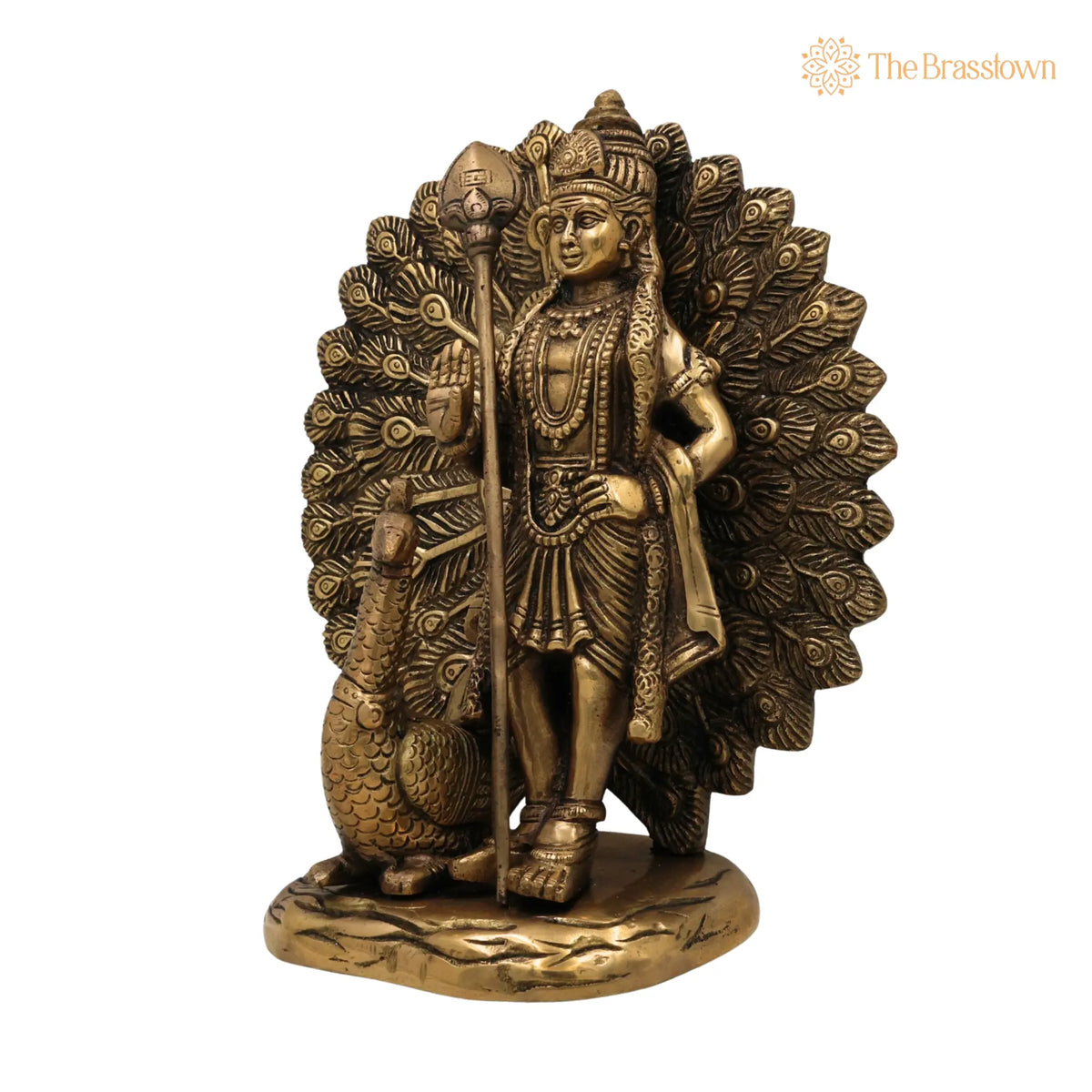 Handcrafted Brass Murugan with Peacock Idol for Puja, Home Mandir &amp; Décor 9 Inch 3